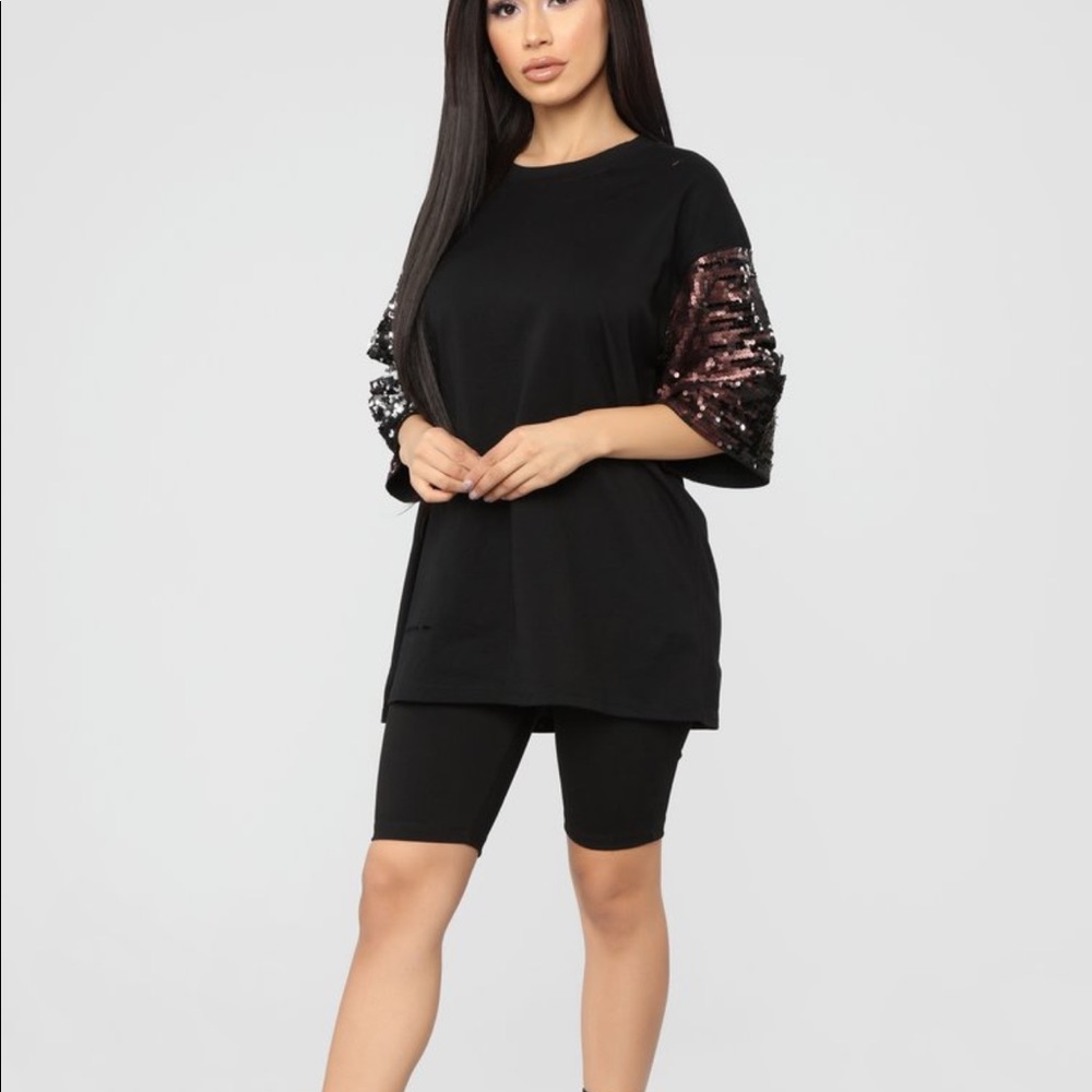 Black oversized tunic with sequin sleeves